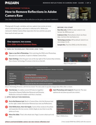 Page 1 of the free How to Remove Reflections in Adobe Camera Raw PDF guide