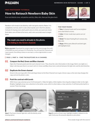 Page 1 of the free How to Retouch Newborn Baby Skin PDF guide