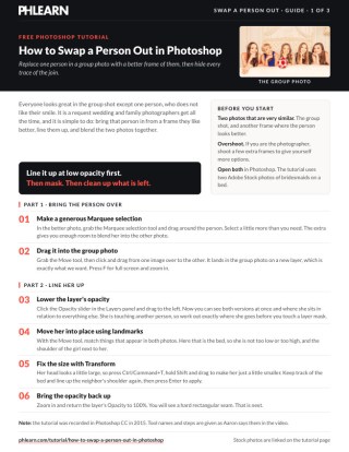 Page 1 of the free How to Swap a Person Out in Photoshop PDF guide