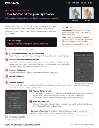 Page 1 of the free How to Sync Settings in Lightroom PDF guide