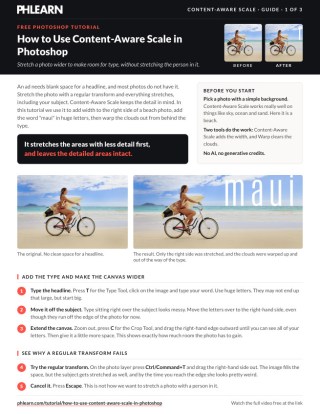 Page 1 of the free How to Use Content Aware Scale in Photoshop PDF guide