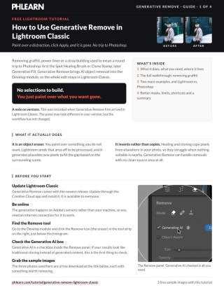Page 1 of the free How to Use Generative Remove in Lightroom Classic PDF guide