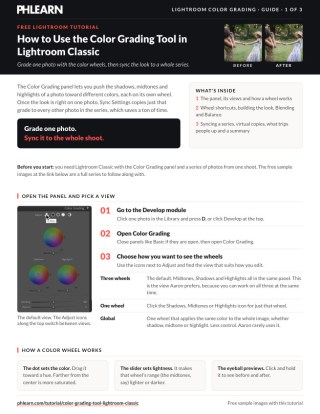 Page 1 of the free How to Use the Color Grading Tool in Lightroom Classic PDF guide