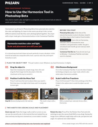 Page 1 of the free How to Use the Harmonize Tool in Photoshop Beta PDF guide