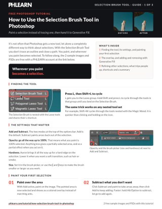 Page 1 of the free How to Use the Selection Brush Tool in Photoshop PDF guide