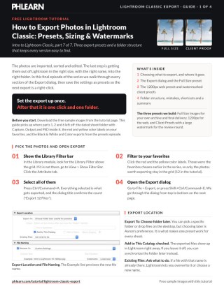 Page 1 of the free Lightroom Classic 7 How to Export Photos PDF guide