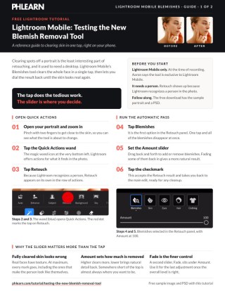 Page 1 of the free Lightroom Mobile Blemish Removal Tool PDF guide