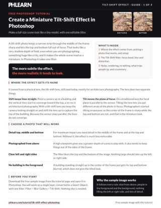 Page 1 of the free Miniature Tilt Shift Effect PDF guide