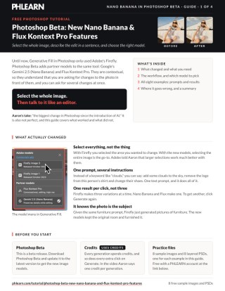 Page 1 of the free Nano Banana and Flux Kontext Pro in Photoshop Beta PDF guide