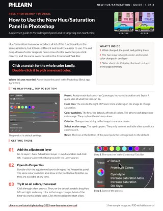 Page 1 of the free New Hue Saturation Panel PDF guide