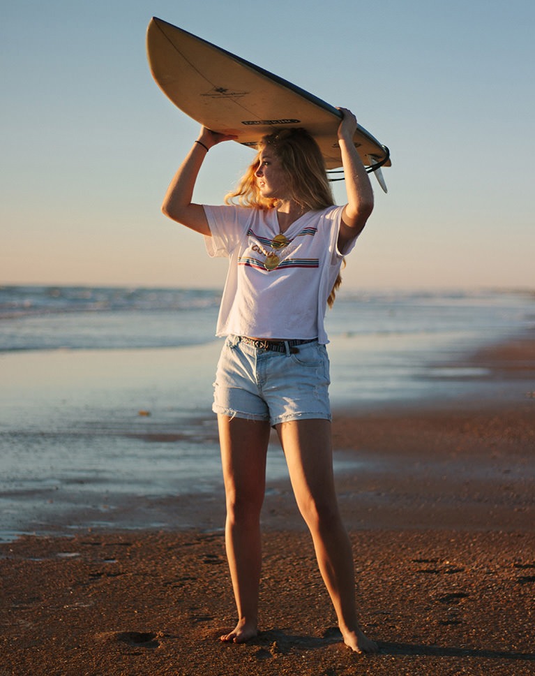 Smart Dodge and Burn Photoshop action after: surfer on a beach at sunset, sculpted with light