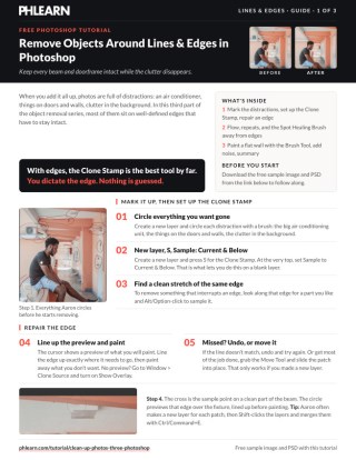 Page 1 of the free Remove Objects Around Lines and Edges in Photoshop PDF guide