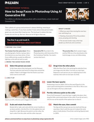 Page 1 of the free Swap Faces Using AI Generative Fill PDF guide