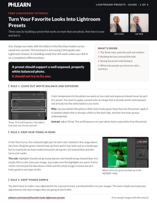 Page 1 of the free Turn Your Favorite Looks Into Lightroom Presets PDF guide