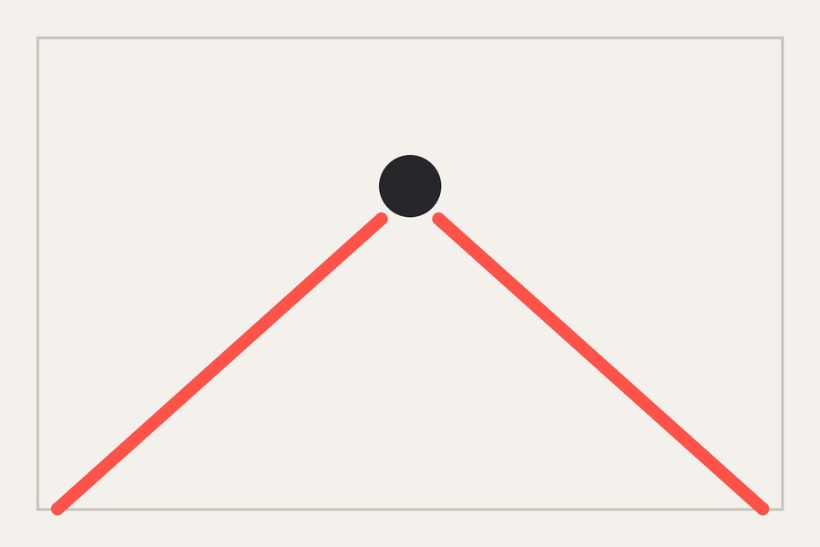 Diagram of two converging lines meeting at the subject