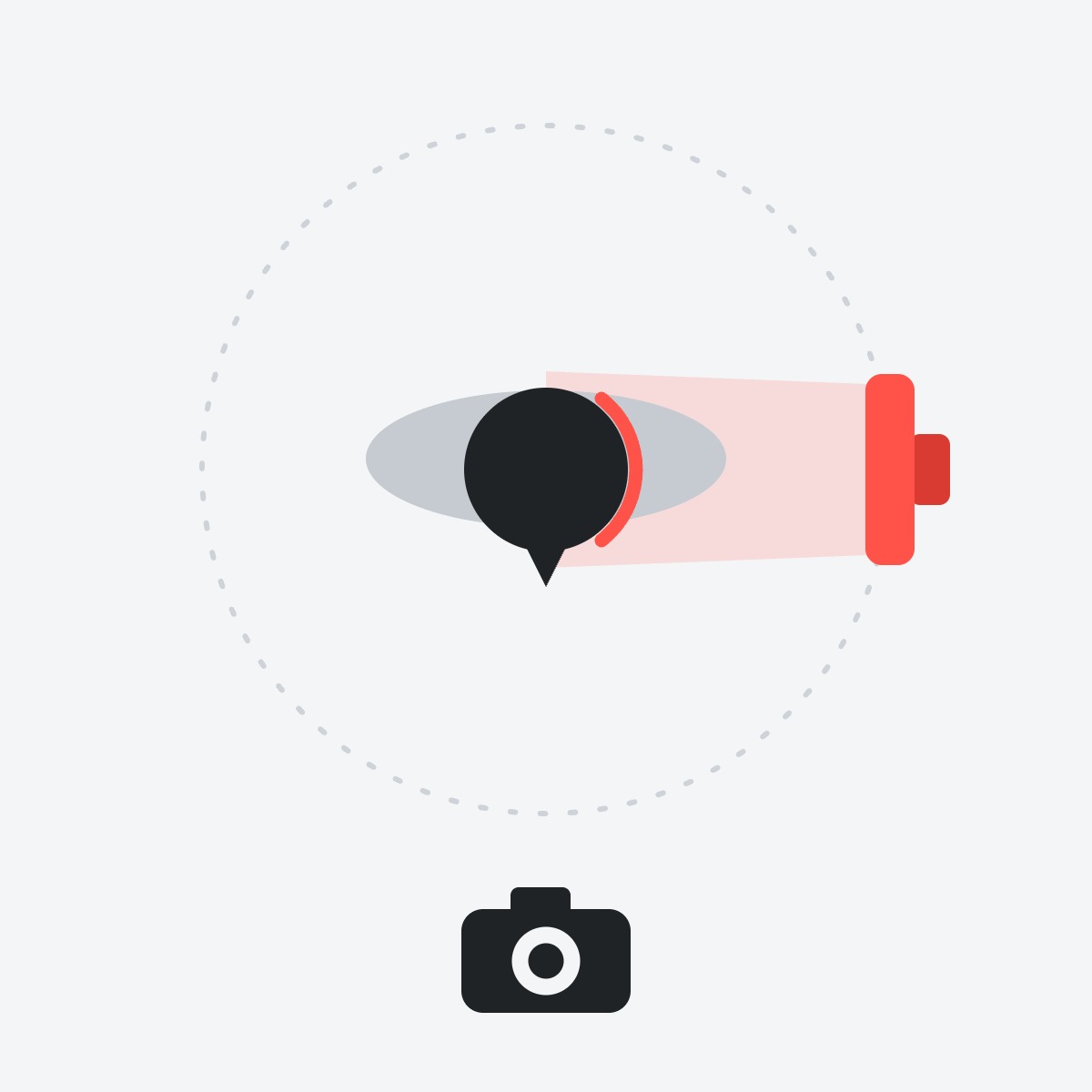 Top-view diagram of split lighting with the light directly beside the subject